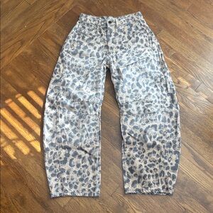 We The Free Good Luck Printed Barrel Jeans in Brown Sugar Combo